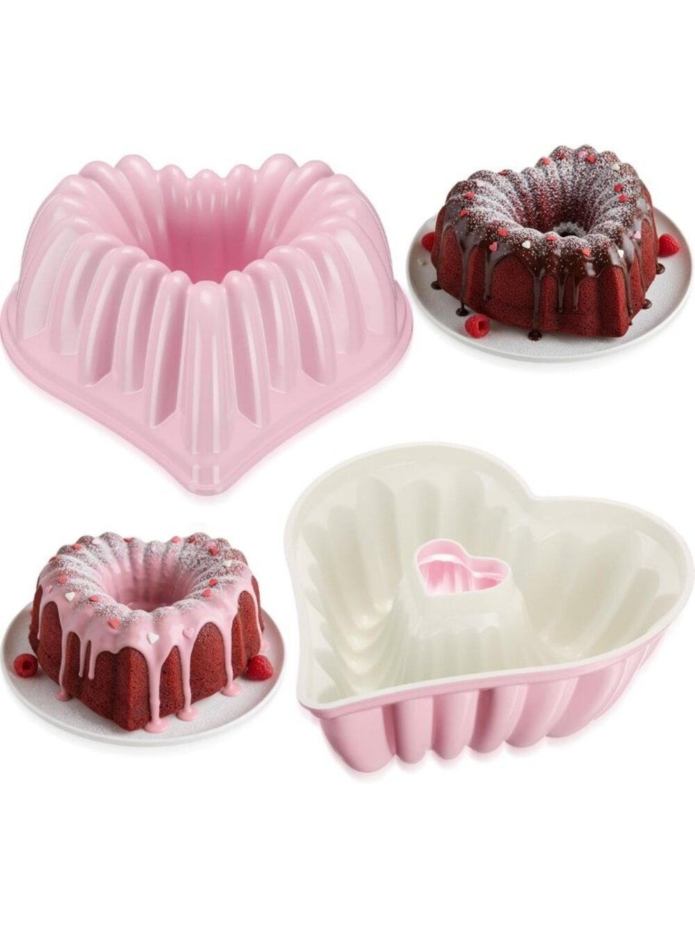 2 Pcs Heart Shaped Fluted Cake Pan Set - Non-Stick Aluminum Baking Mold for
